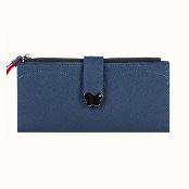 Butterfly decorated Korea lady women long slim wallet(Blue)