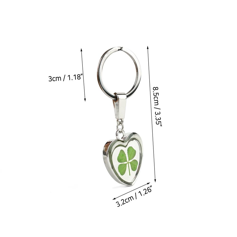 Clover Keyring - Fancy Resin Craft Art Pressed Real Four Leaf Clover Key Chain - Heart Shape