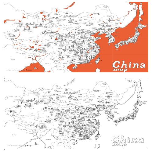Dream Sky Nation-Map Decorative Coloring Painting DIY Paper Continent Map - China