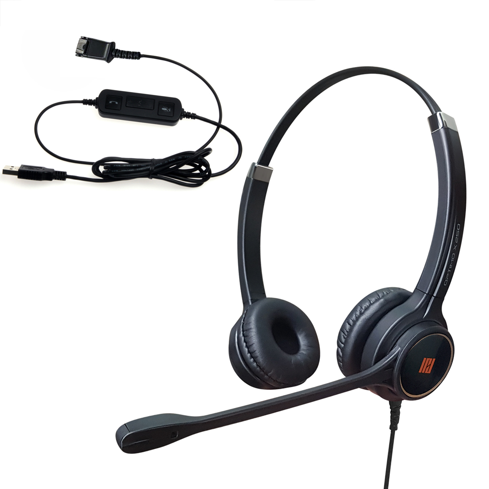 PD IPH-255 Optimo-X Double Ear Noise canceling,Corded Headset with USB Adapter to PC with Mute Switc
