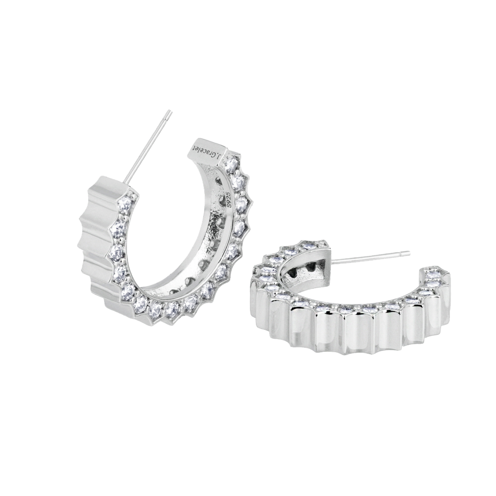 Solar Circle White Earrings ( S925 )