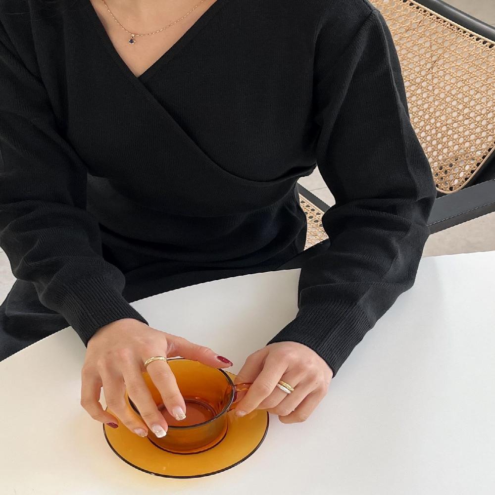 [Thebly] Monea Wrap V-neck Long Dress -  Wrap Design - Dress