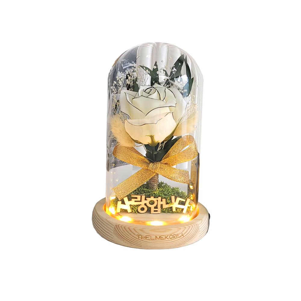 LED Monroe Rose Flower Glass Dome Mood Light White Rose