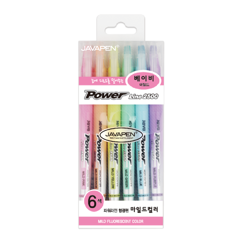 JVPEN JAVAPEN POWER LINE MILD HIGHLIGTHER 6 PASTEL COLOR