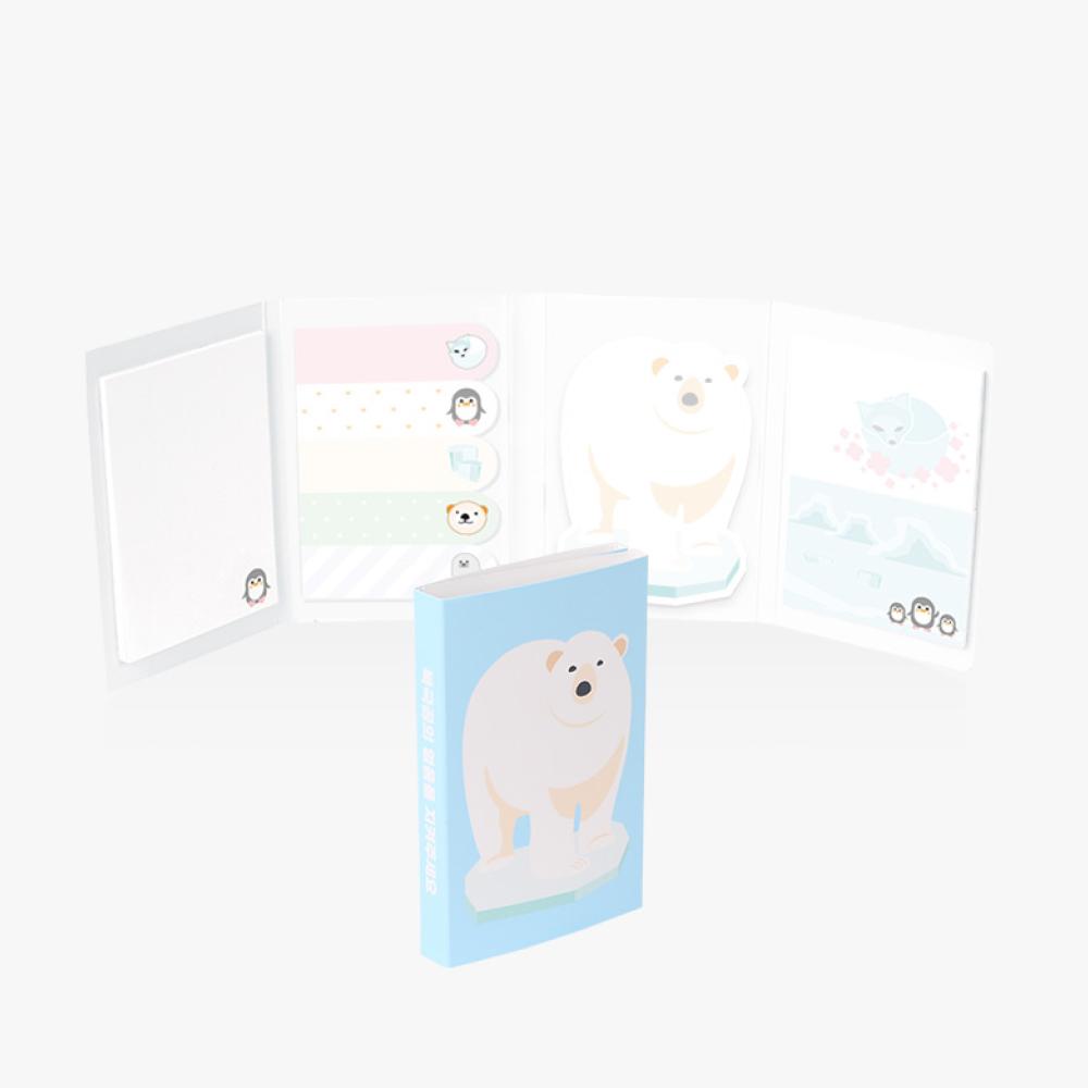 Polar bear Sticky Notes , Portable 4-Fold Sticky Notes Set, Certified Eco-Friendly Paper