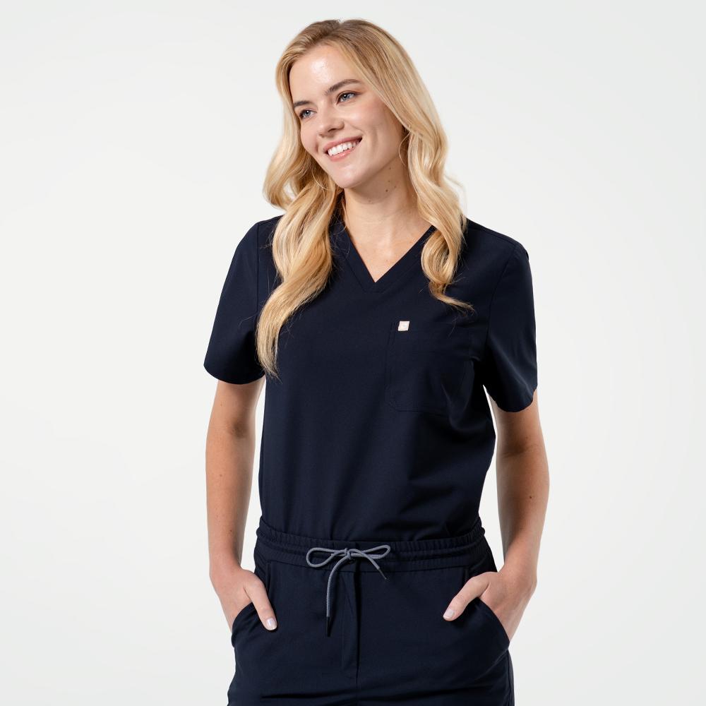 Women's-Single-Pocket-Scrub-Top-Eco-Navy